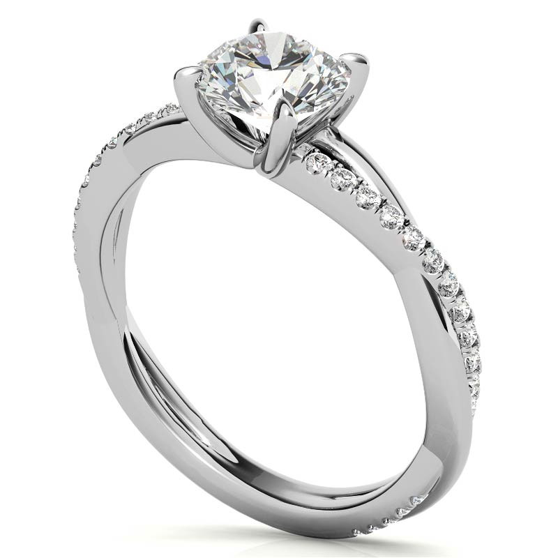 Twisted 4-Prong Round Brilliant Moissanite Engagement Ring - enr704 ...