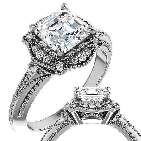 Vintage Platinum Engagement Ring With 1.05 Carat Asscher Cut Diamond GIA –  H VS1 | Excalibur Jewelry