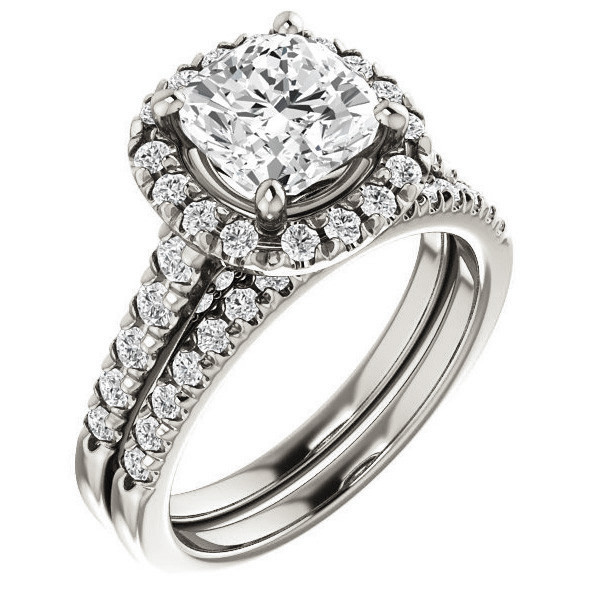 Cushion Halo Cathedral Engagement Ring - enr326-cu - MoissaniteCo.com