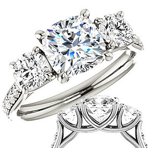 moissanite three stone engagement ring