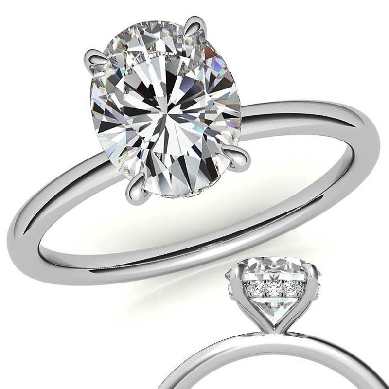 4CT Moissanite Diamond Ring-Oval Cut Ring-Hidden Halo-Engagement Ring-Full White Diamond Ring-Bridal Set-Proposal Ring Ring For Her