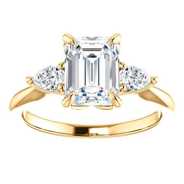 Emerald / Radiant and Pear Moissanite Engagement Ring - enr336-em ...