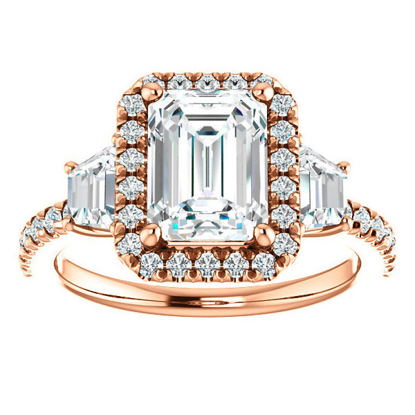 Emerald / Radiant Three Stone style Engagement Ring - enr341-em ...