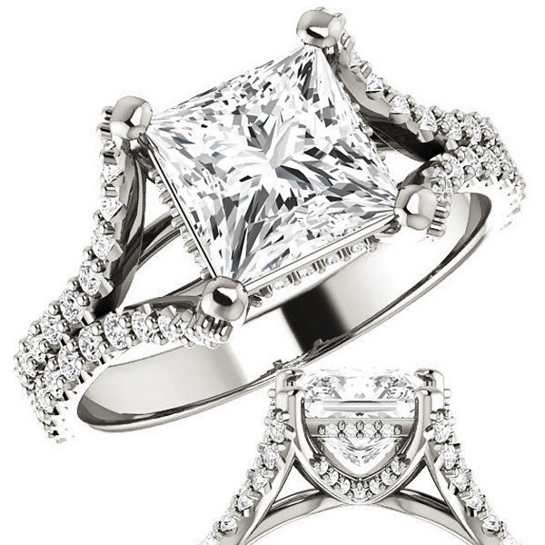 CUSTOMIZE JEWELS 1.1 Carat Cushion Moissanite Engagement Ring - Hidden Halo With Natural Diamonds In 14k Gold