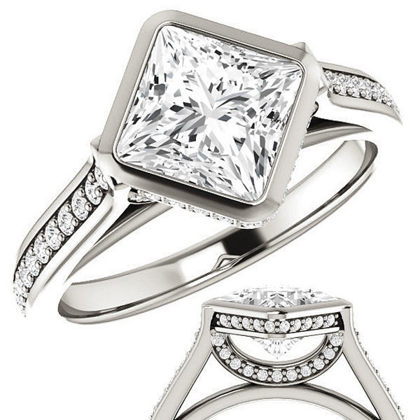 Cathedral Princess Cut Chanel-Set Diamond Engagement Ring US3017