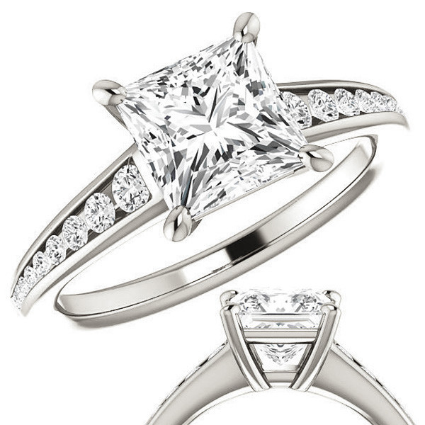 Princess cut & Diamond Channel Set Engagement Ring - enr134-pr 