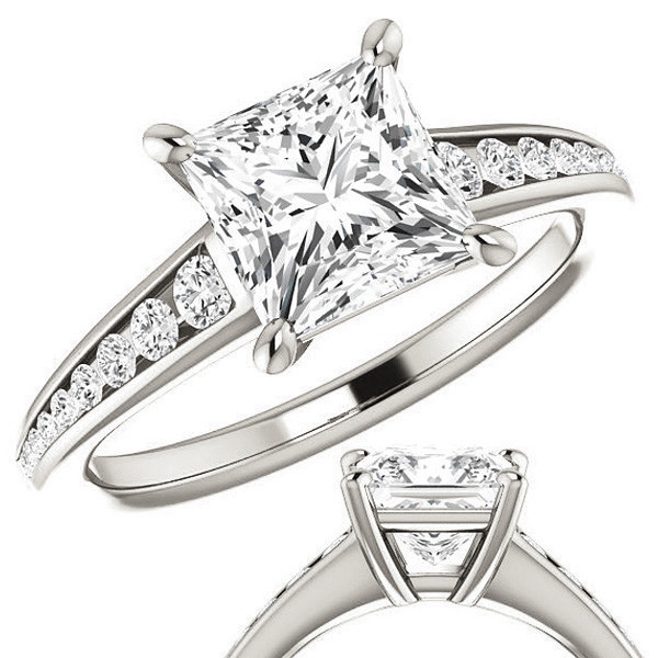 Cathedral Princess Cut Chanel-Set Diamond Engagement Ring