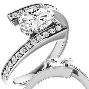 Contemporary Tension Set Pave Diamond Engagement Ring