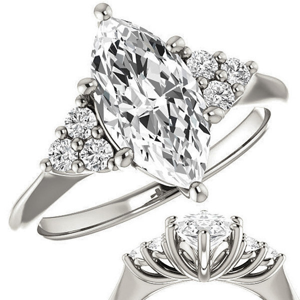 Marquise Cut Moissanite Halo Engagement Ring - enr300-mq - MoissaniteCo.com