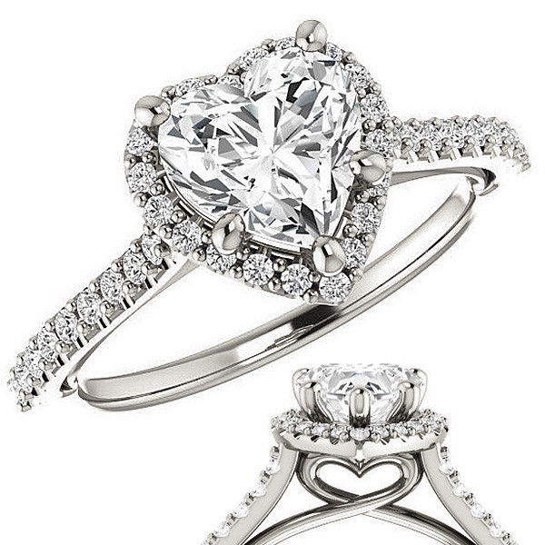Details about   2.25 Ct Heart Moissanite Halo Heart Shape Engagement Ring 14K White Gold Finish