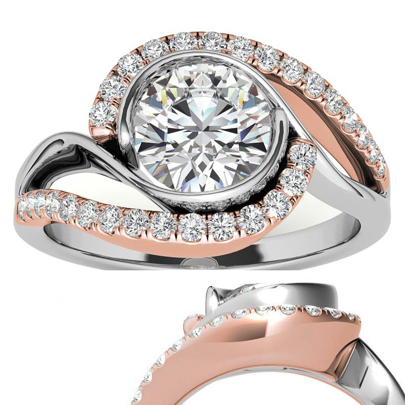 Bypass Bezel Split Shank Moissanite Engagement Ring - enr699 Bypass Bezel Split Shank Moissanite Engagement Ring - enr699