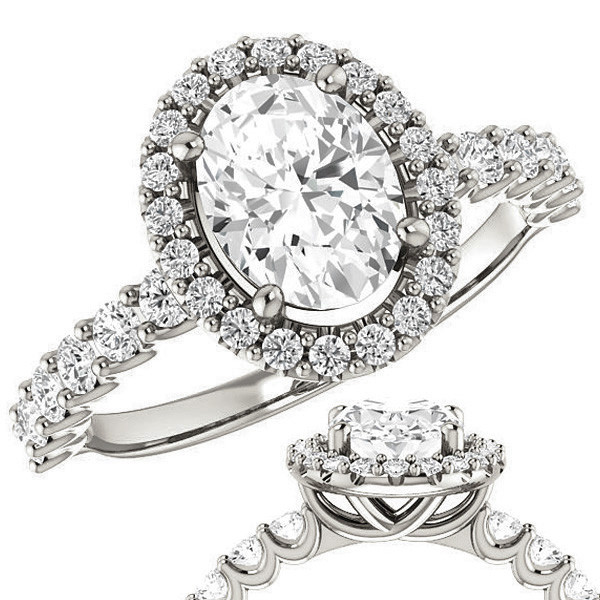 Oval Moissanite Pave Halo Engagement Ring - enr331-ov - MoissaniteCo.com