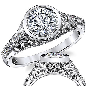 Round Brilliant Moissanite Bezel Set Engagement Ring - eng055 ...