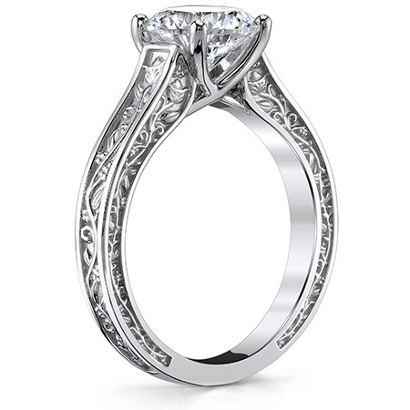 Trellis Round Moissanite Solitaire Ring with Rose Vine Design - enr606 ...