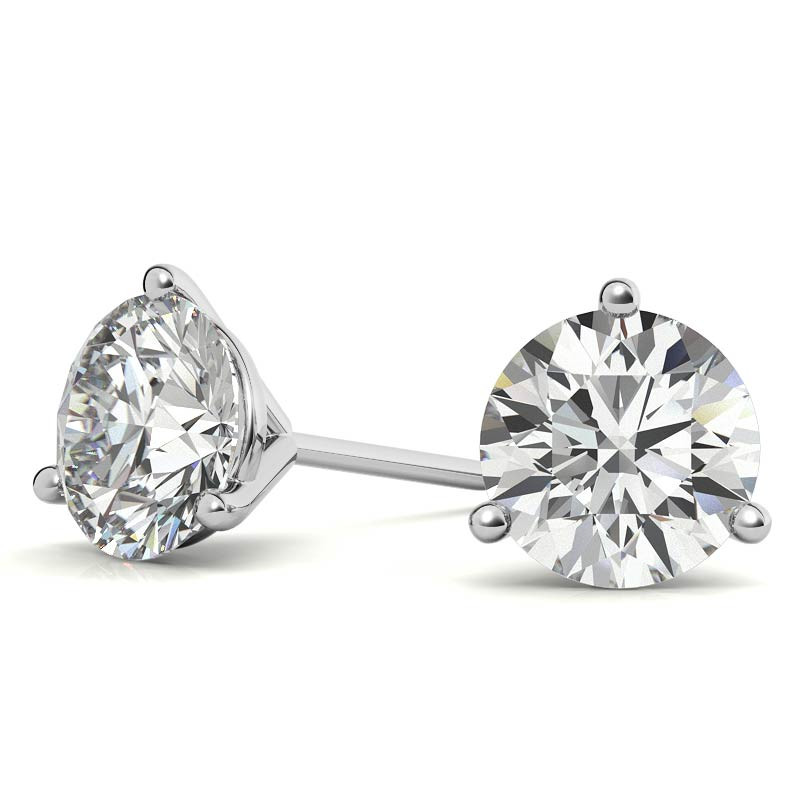 3-Prong Round Moissanite Martini Stud Earrings - ear031 - MoissaniteCo.com