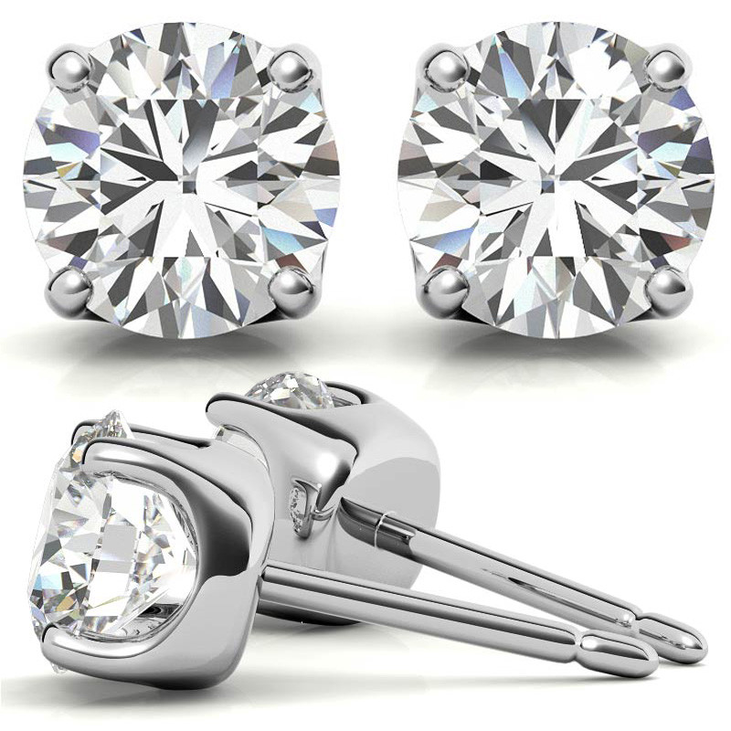 4-Prong Round Moissanite Stud Earrings - ear171 - MoissaniteCo.com