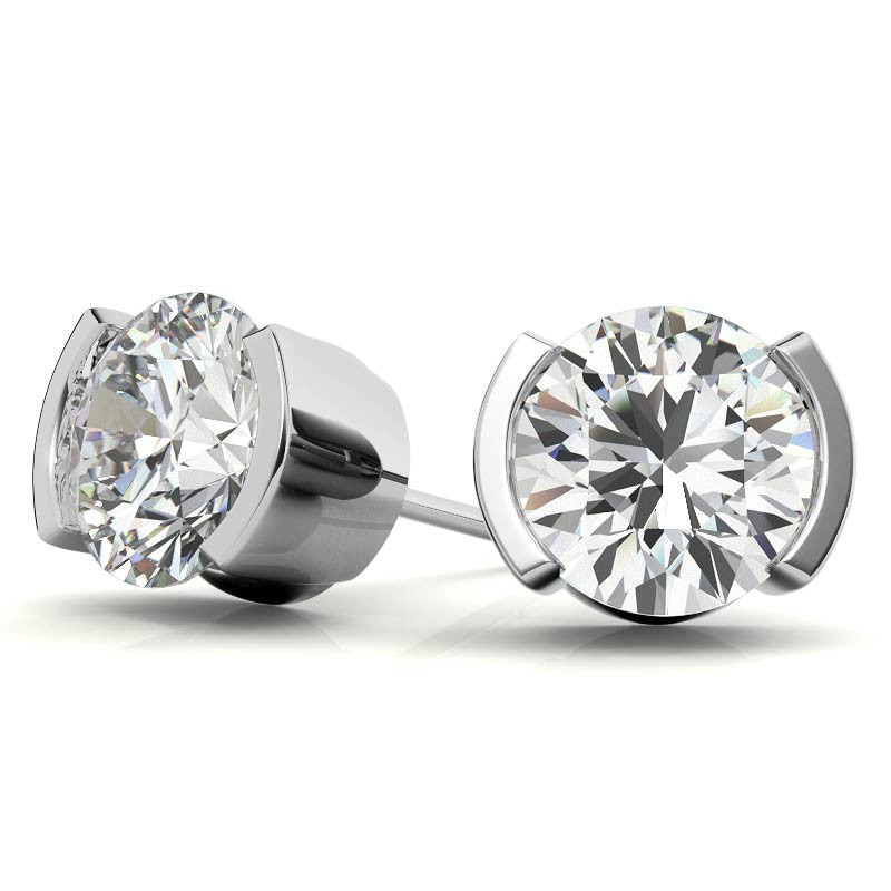 Half Bezel Design Round Moissanite Stud Earrings - ear068 ...