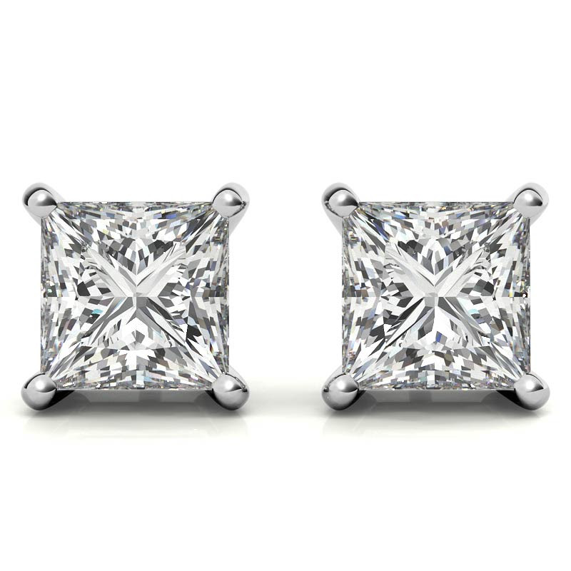 thumbnail image 2 of 14K White Gold 0.33ct Princess Cut Moissanite Stud Earrings – Screw Back, VVS1, D Color 2 of 3