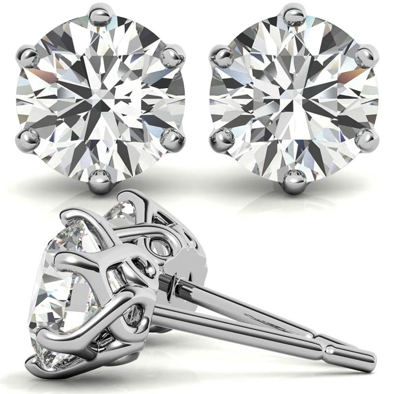 Round Moissanite Floral Halo Stud Earrings in 14K White Gold