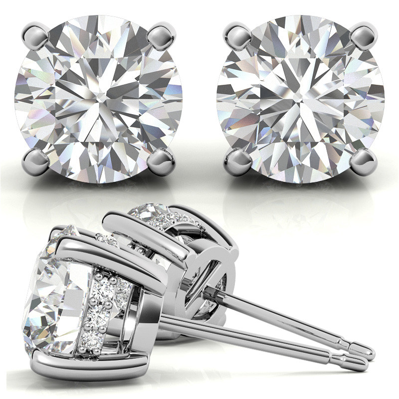 Round H&A Moissanite Earrings w/ Pave Diamond Basket - ear185 ...