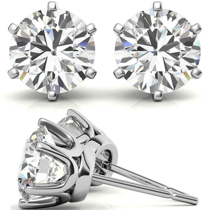 6-Prong Crown Moissanite Stud Earrings - ear201 - MoissaniteCo.com