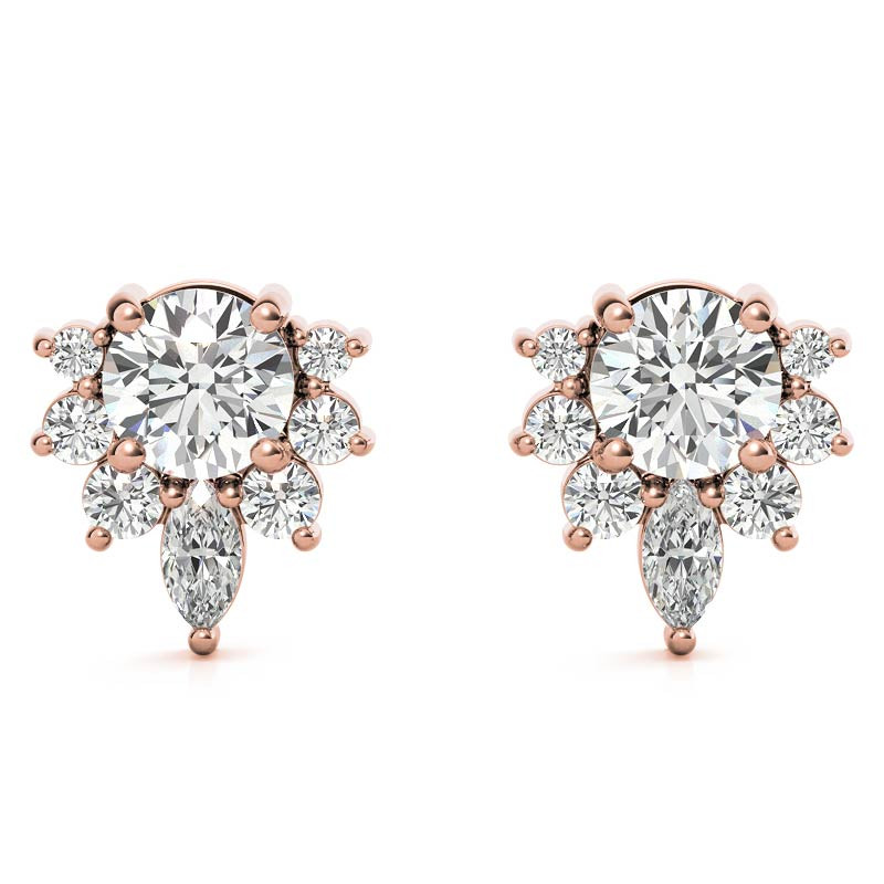 Lotus Style Round Moissanite Stud Earrings - ear223 - MoissaniteCo.com