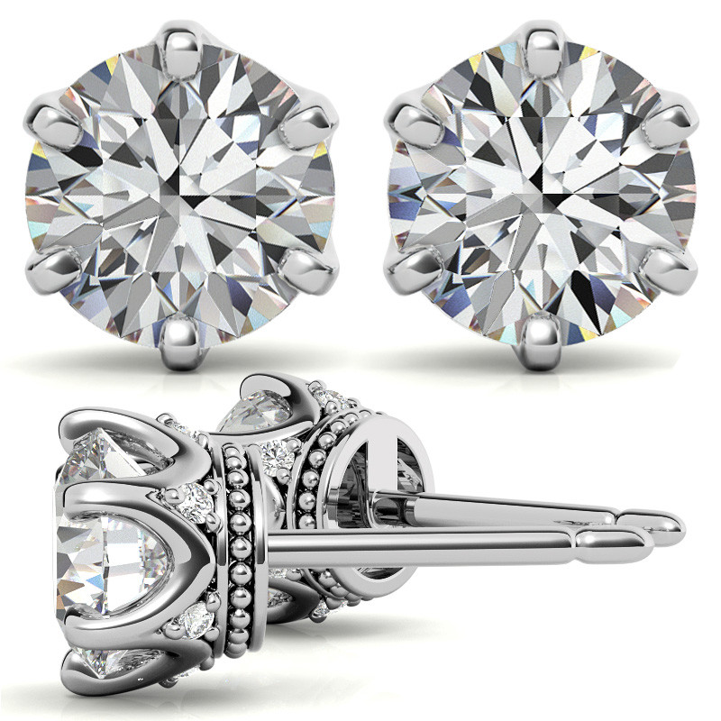 thumbnail image 2 of 14K White Gold 3mm Round Moissanite Stud Earrings – Screw Back, GRA Certified, 0.20 TCW, Made In USA 2 of 5