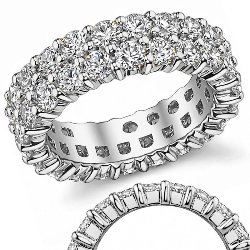 Double Row Shared Prong Round Brilliant Moissanite Eternity Ring