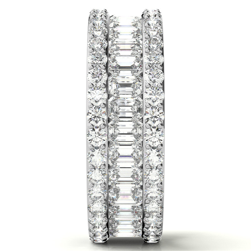 Round and Baguette Moissanite Triple Row Wide Eternity Ring - eband092 ...