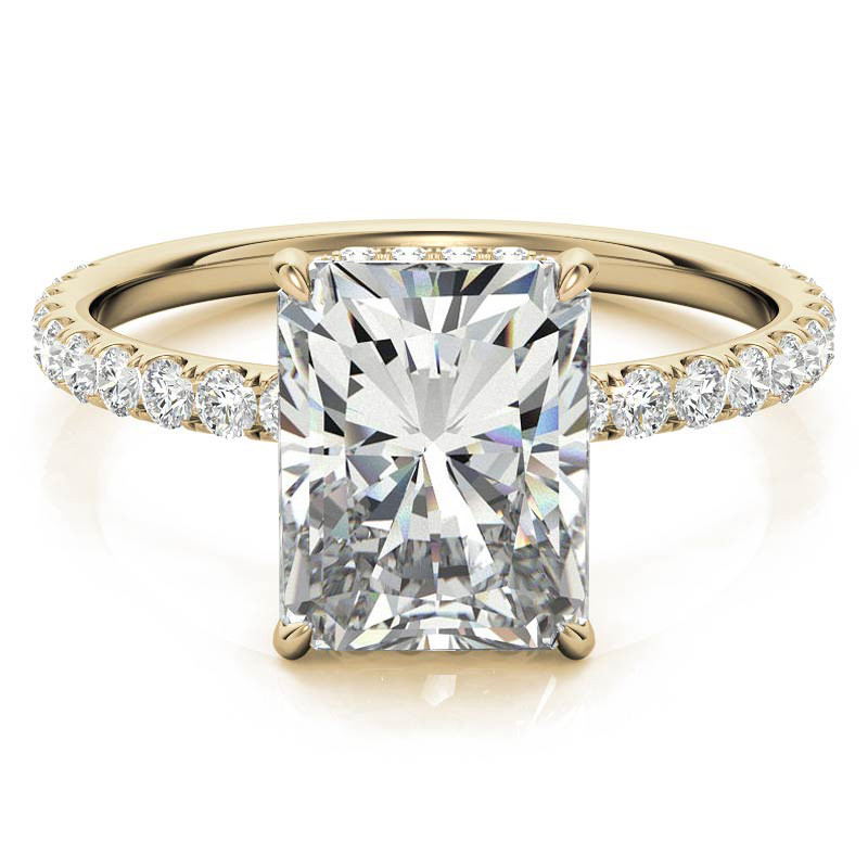 Diamond Collar Emerald / Radiant Moissanite Engagement Ring - 2mm ...