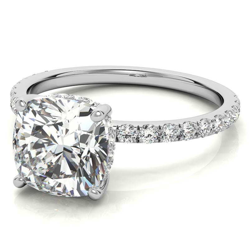 Cushion Moissanite Engagement Ring with Pave Accented Basket