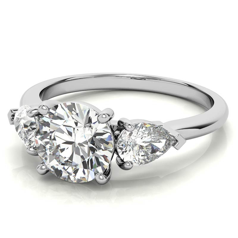 Round Brilliant and Pear Moissanite Three-Stone Ring - eng058 ...