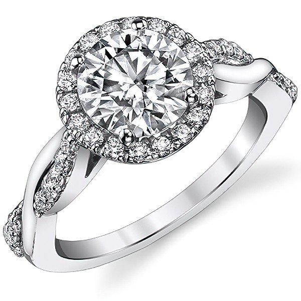 Round H&A Moissanite Twisted Cathedral Halo Engagement Ring - eng059 ...