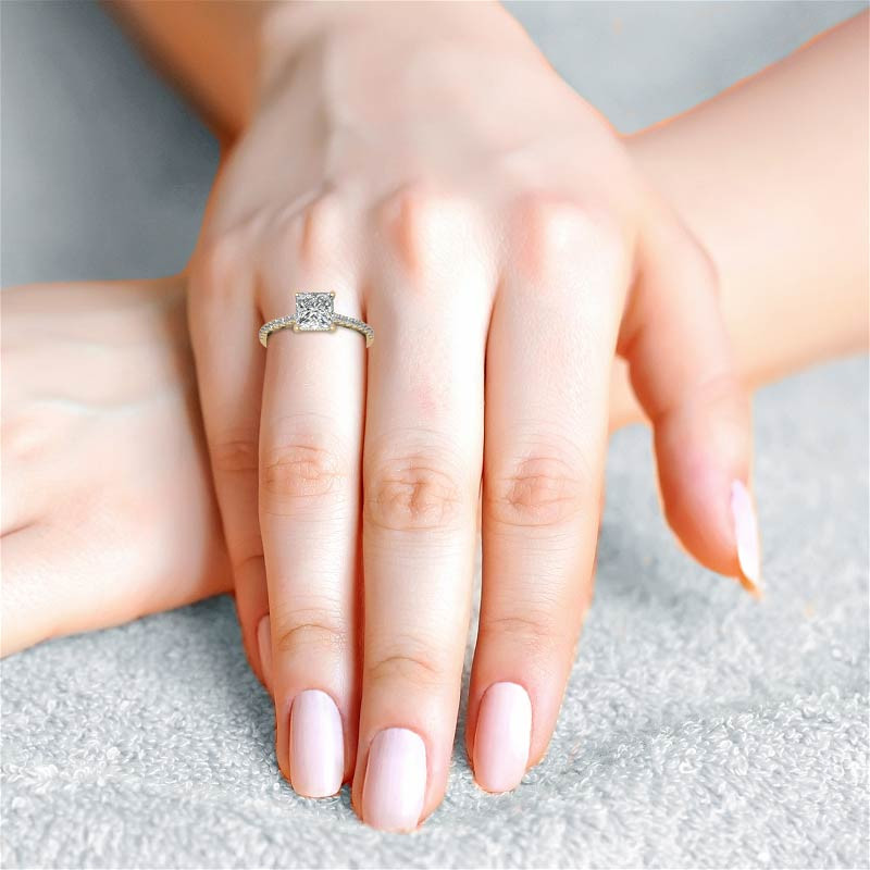 Cathedral & Collar Princess Moissanite Engagement Ring