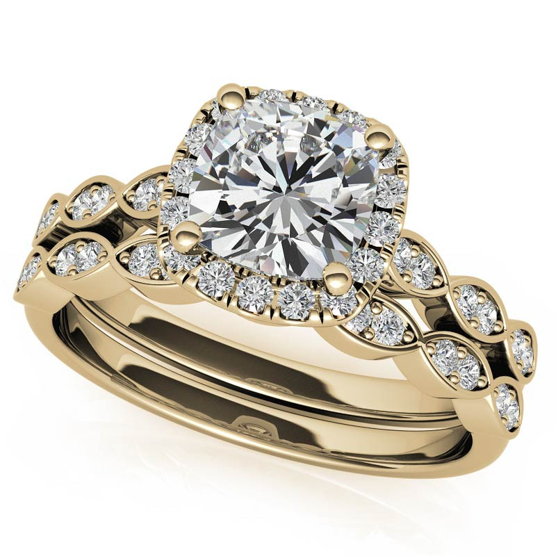 Scalloped Cathedral Halo Cushion Moissanite Engagement Ring - eng074 ...