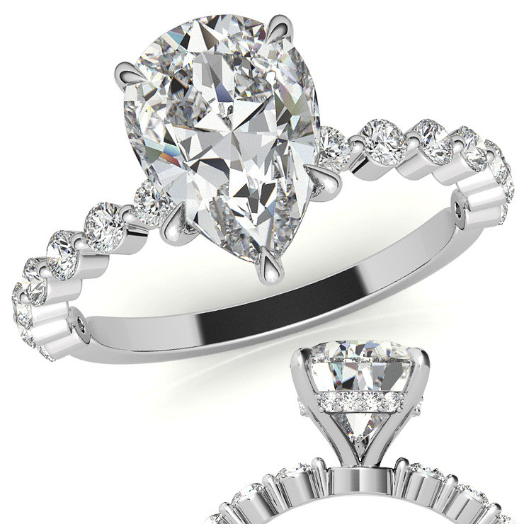 Two-Tone Collar Solitaire Pear Cut Moissanite Engagement Ring