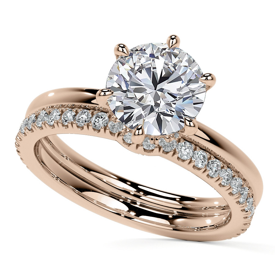 Diamond Collar 6-Prong Round Brilliant Moissanite Engagement Ring ...