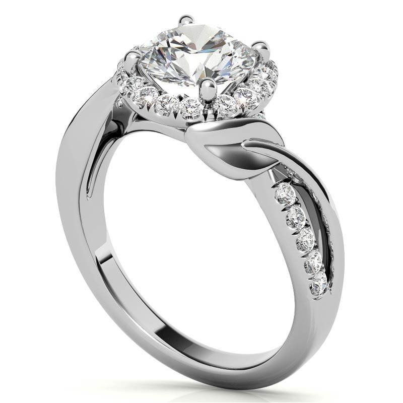 Floral Cathedral Halo Round Brilliant Engagement Ring - eng086 ...