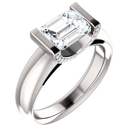 Emerald cut Moissanite & Diamond East-West Engagement Ring - enr022-em ...