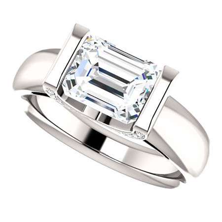 Emerald cut Moissanite & Diamond East-West Engagement Ring - enr022-em ...