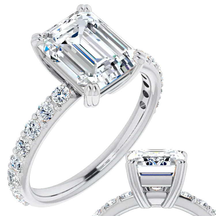Emerald cut Moissanite Double Prong Engagement Ring - eng1017-em