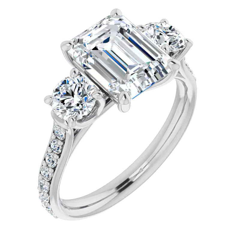 Emerald & Round Three-Stone Style Moissanite Engagement Ring - eng1056 ...