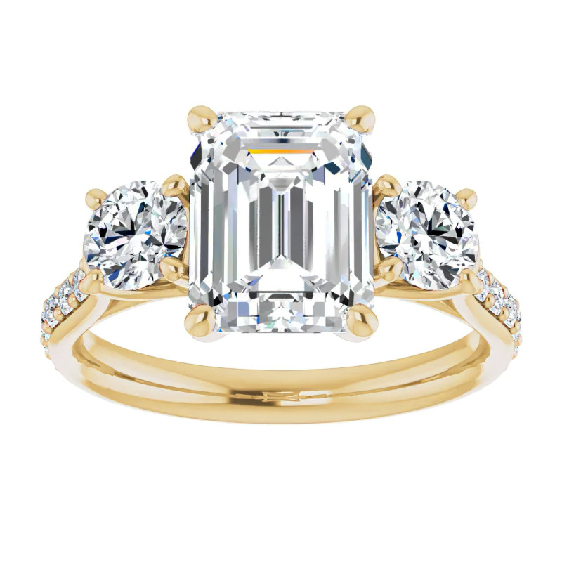 Emerald & Round Three-Stone Style Moissanite Engagement Ring - eng1056 ...