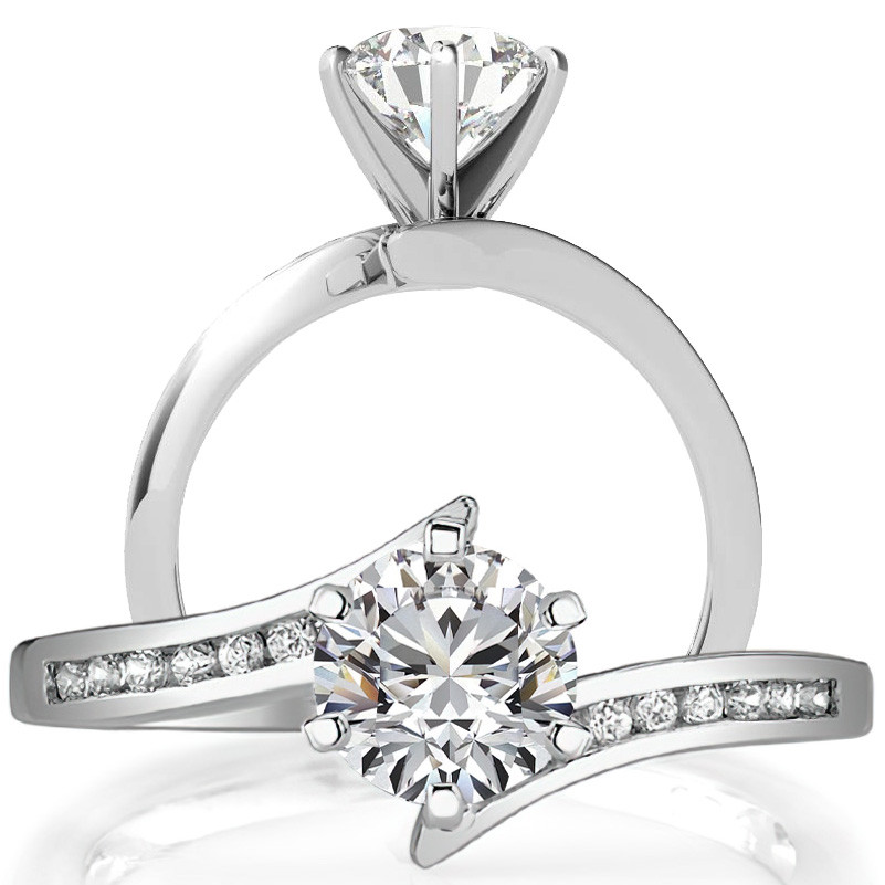 Solitaire Bypass Diamond Engagement Ring 14K White Gold (0.13ct)