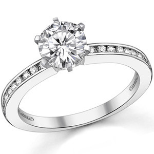 Round Brilliant Moissanite Channel Set Engagement Ring, 0.18ct