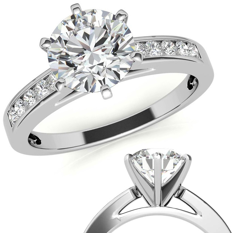 Round Brilliant Moissanite Channel Set Cathedral Engagement Ring - eng148 