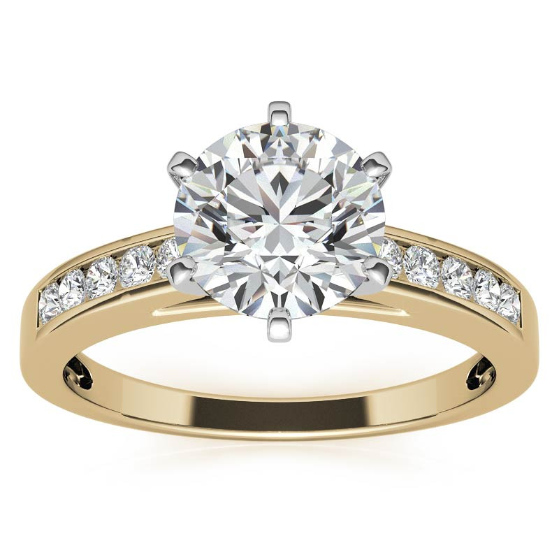 Round Brilliant Moissanite Channel Set Cathedral Engagement Ring - eng148 