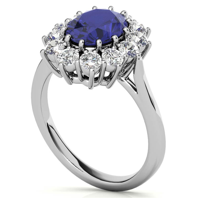 Oval Sapphire and Moissanite Princess Diana Replica Ring eng175