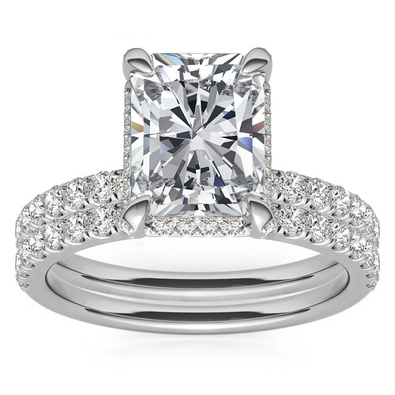 Radiant/Emerald Moissanite Petite Pave Style Engagement Ring - eng222a ...