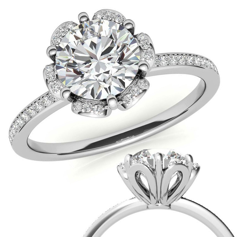 Round Brilliant Moissanite Floral Style Halo Ring - eng265 ...